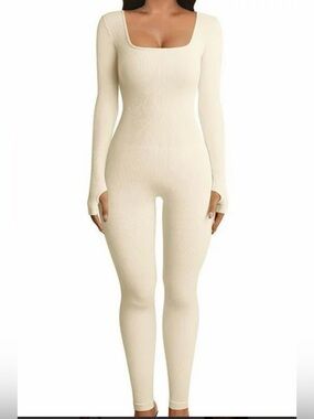 Fitness jumpsuit ribbed square neck size medium